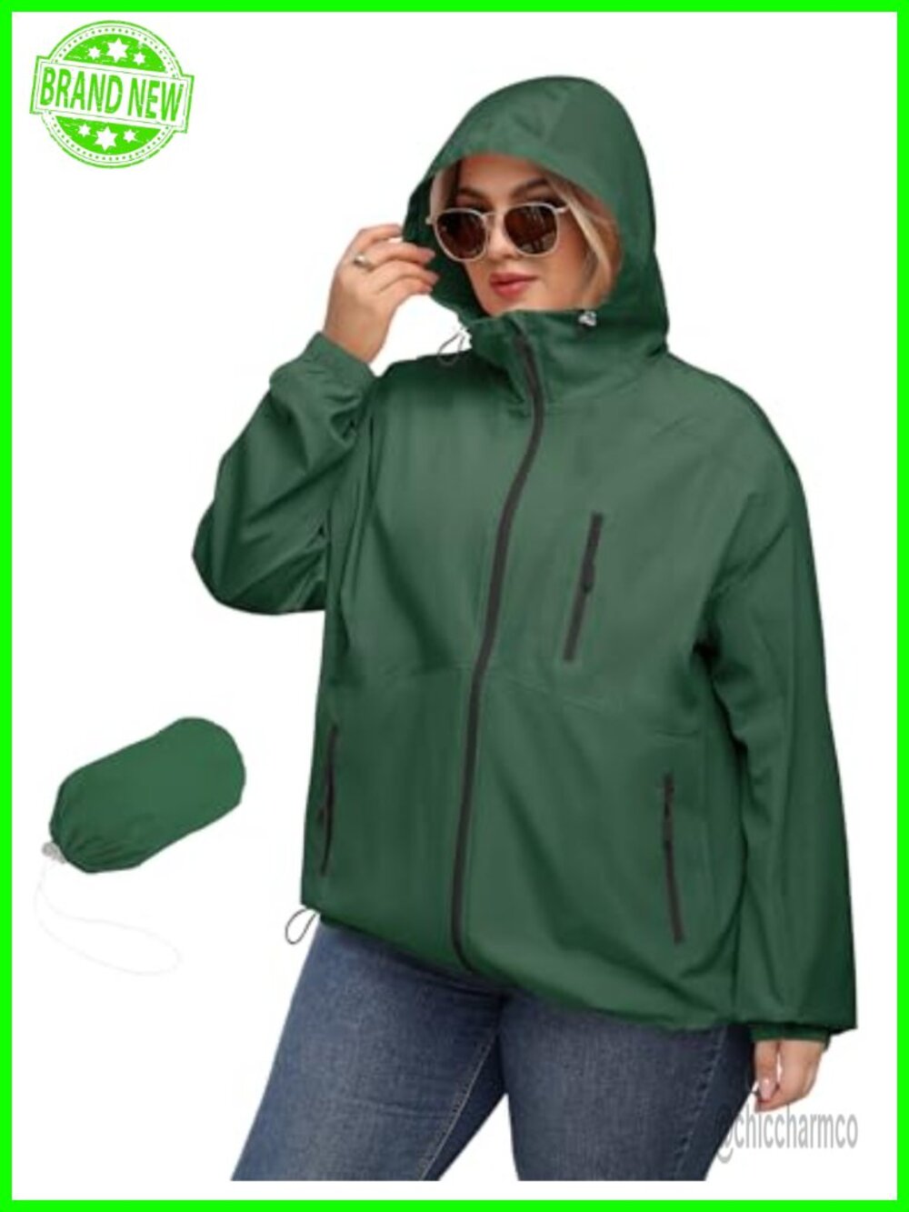 Plus Size Women's Waterproof Rain Jacket with Hood Windproof Anorak